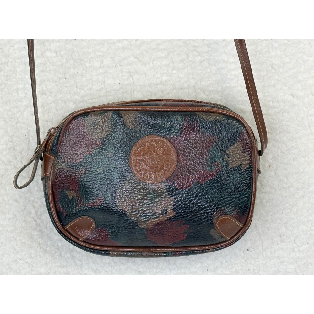 Gitano Classics Vintage Floral‎ Pebbled Crossbody Bag Brown Green Burgundy 90s